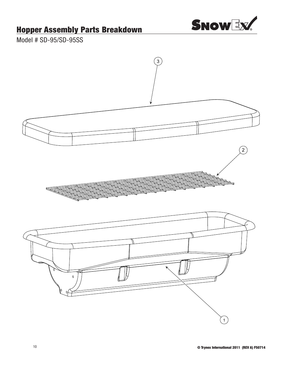Hopper assembly parts breakdown, Model # sd-95/sd-95ss | SnowEx SD-95SS User Manual | Page 10 / 24