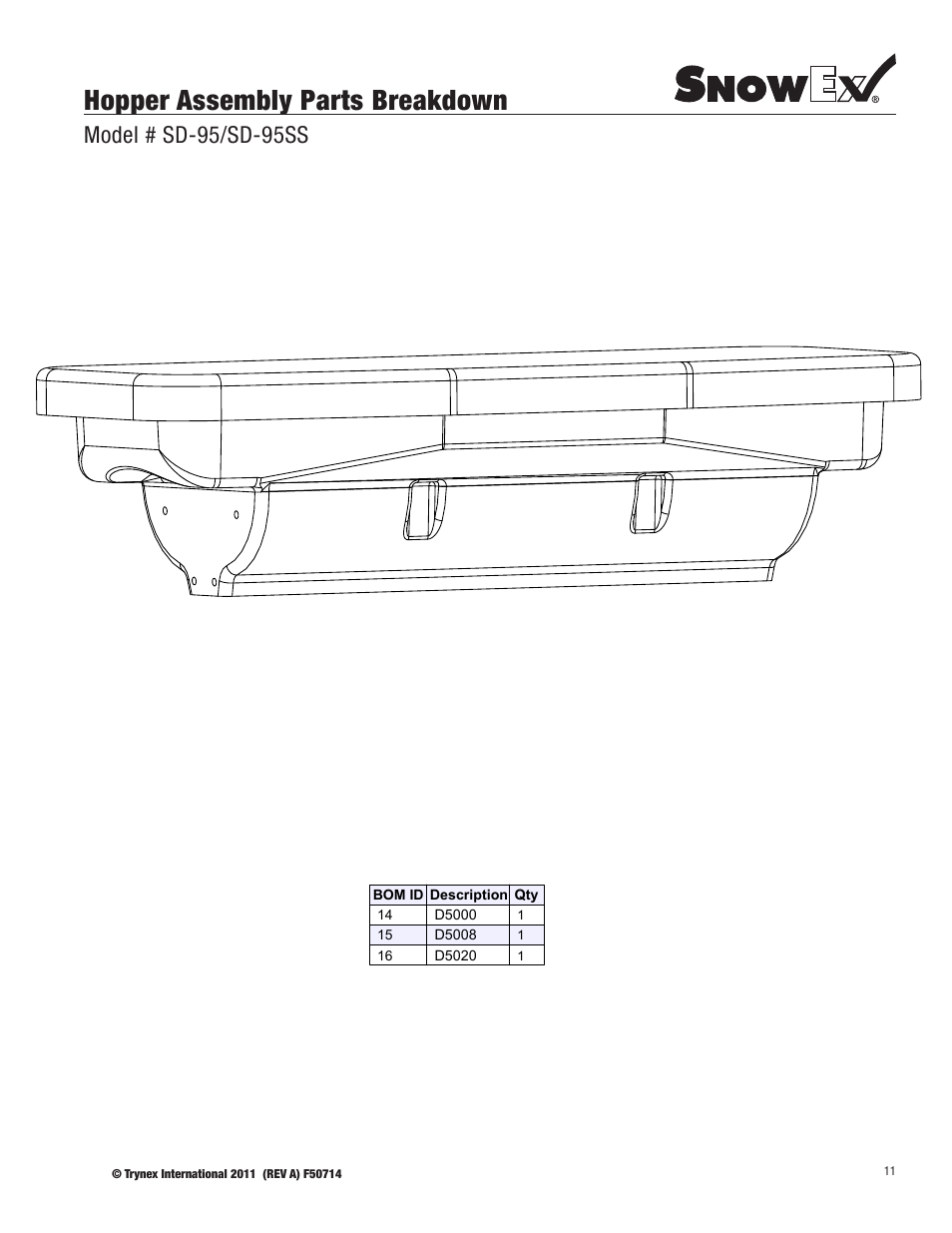 Hopper assembly parts breakdown, Model # sd-95/sd-95ss | SnowEx SD-95SS User Manual | Page 11 / 24