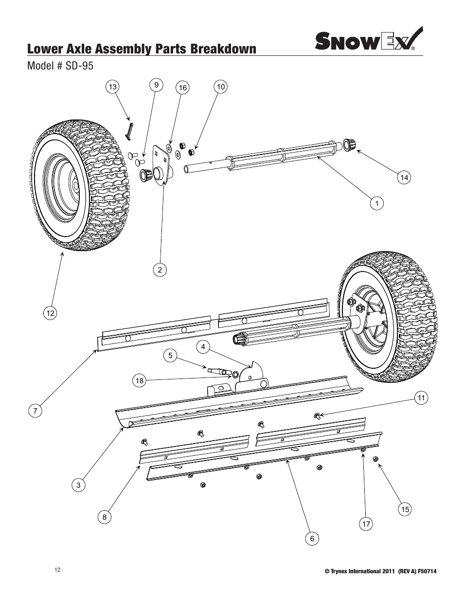 Lower axle assembly parts breakdown, Model # sd-95 | SnowEx SD-95SS User Manual | Page 12 / 24