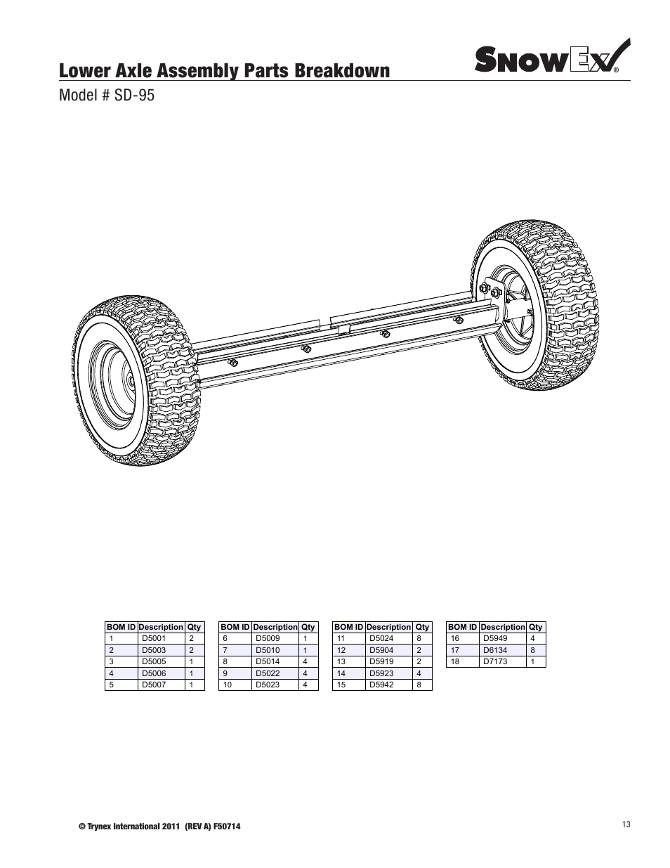 Lower axle assembly parts breakdown, Model # sd-95 | SnowEx SD-95SS User Manual | Page 13 / 24