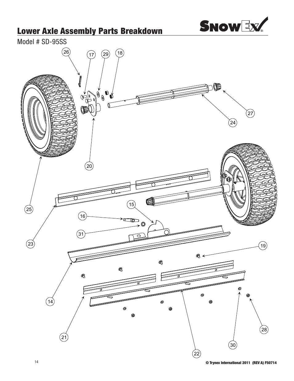 Lower axle assembly parts breakdown, Model # sd-95ss | SnowEx SD-95SS User Manual | Page 14 / 24