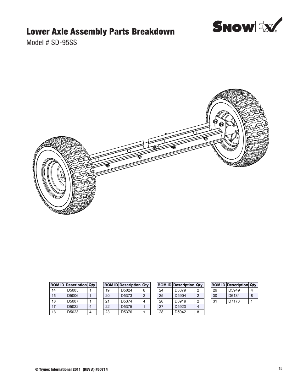 Lower axle assembly parts breakdown, Model # sd-95ss | SnowEx SD-95SS User Manual | Page 15 / 24