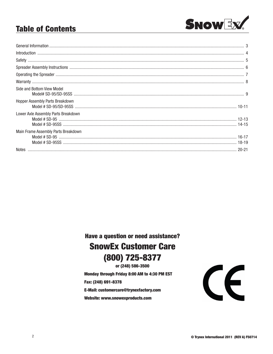 SnowEx SD-95SS User Manual | Page 2 / 24