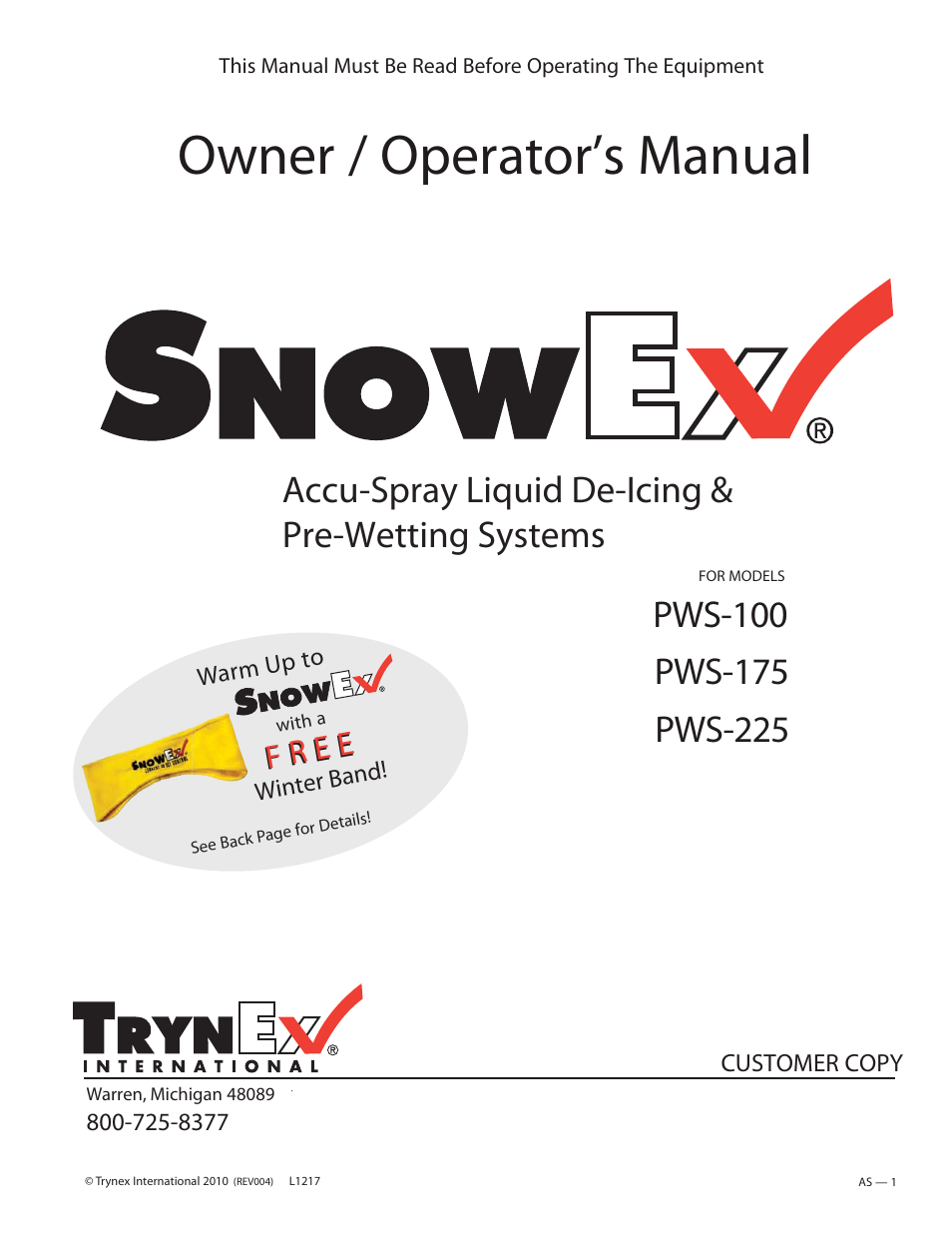 SnowEx PWS-225 User Manual | 40 pages