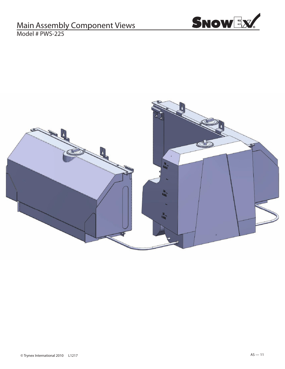 Main assembly component views | SnowEx PWS-225 User Manual | Page 11 / 40