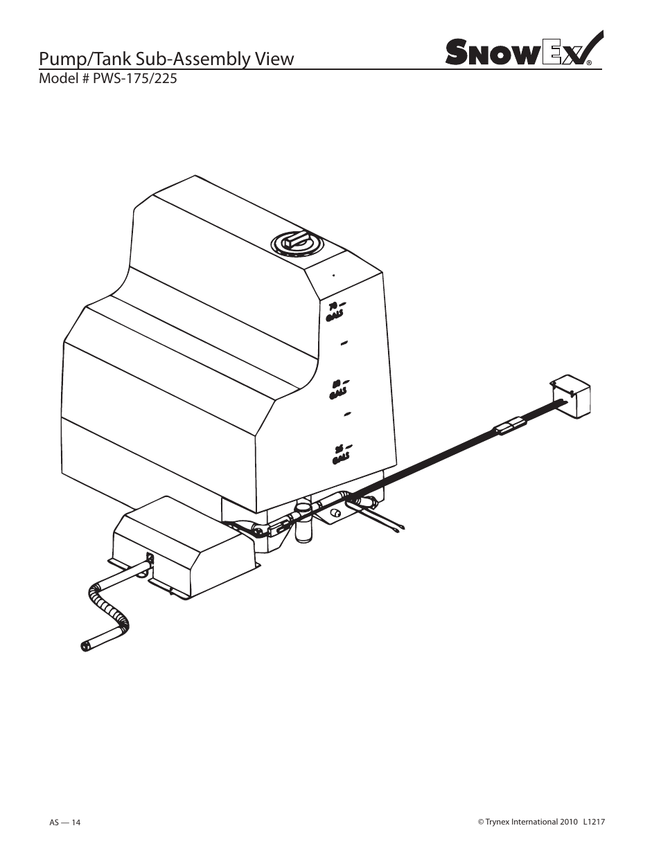 Pump/tank sub-assembly view | SnowEx PWS-225 User Manual | Page 14 / 40