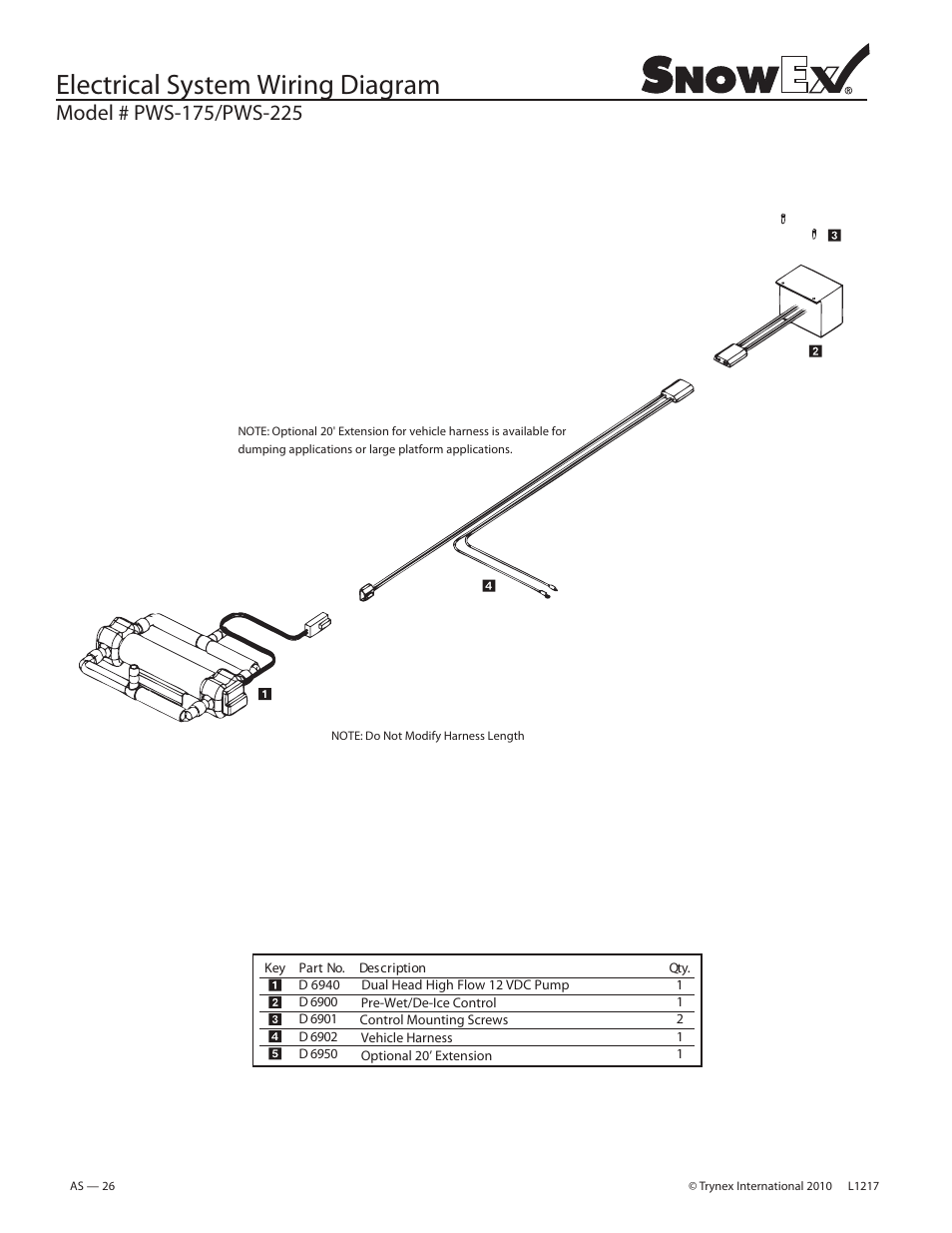 Electrical system wiring diagram | SnowEx PWS-225 User Manual | Page 26 / 40