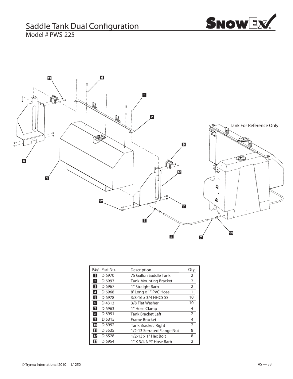 Saddle tank dual configuration, Model # pws-225 | SnowEx PWS-225 User Manual | Page 33 / 40