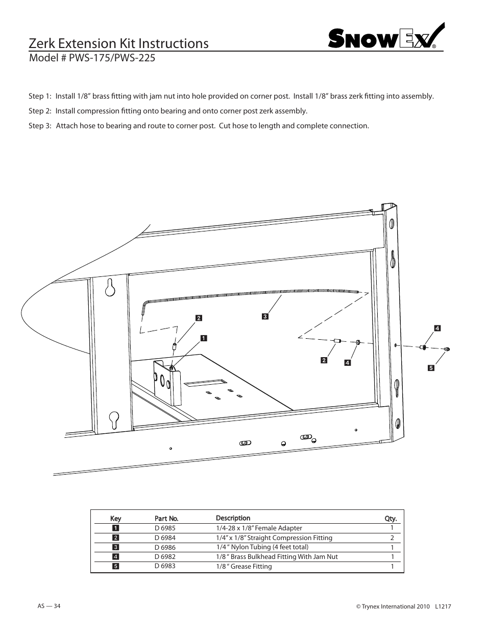 Zerk extension kit instructions | SnowEx PWS-225 User Manual | Page 34 / 40