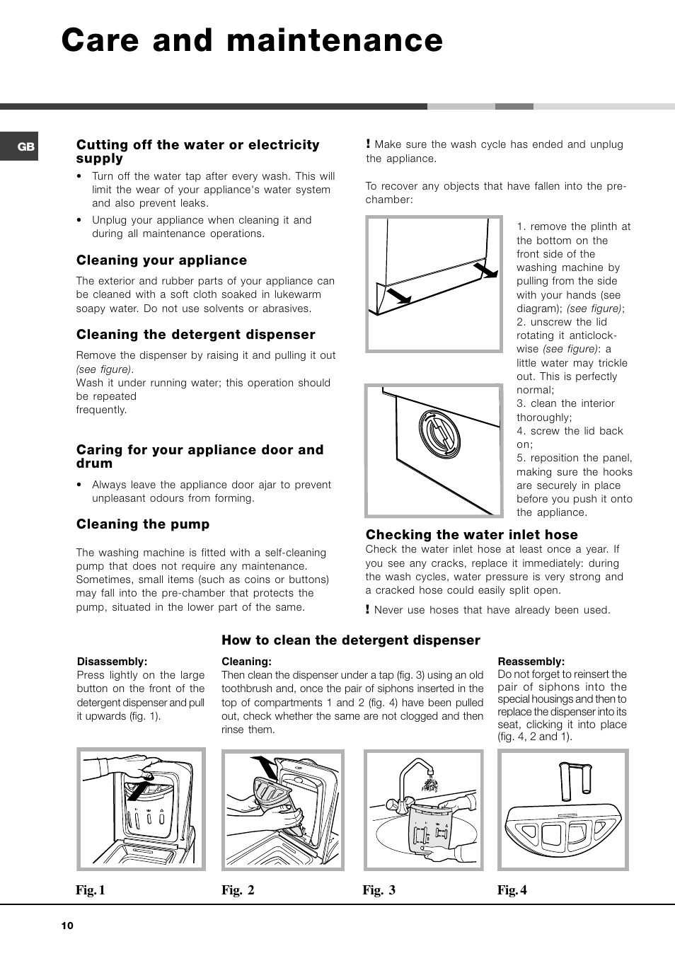 Care and maintenance | Hotpoint Ariston AVTL 83 User Manual | Page 10 / 72
