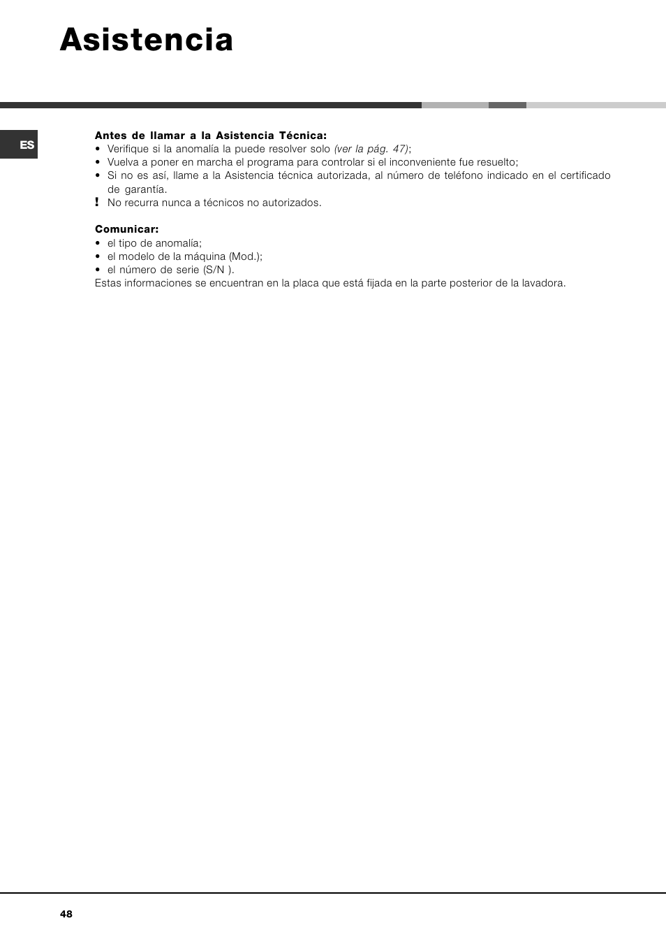 Asistencia | Hotpoint Ariston AVTL 83 User Manual | Page 48 / 72
