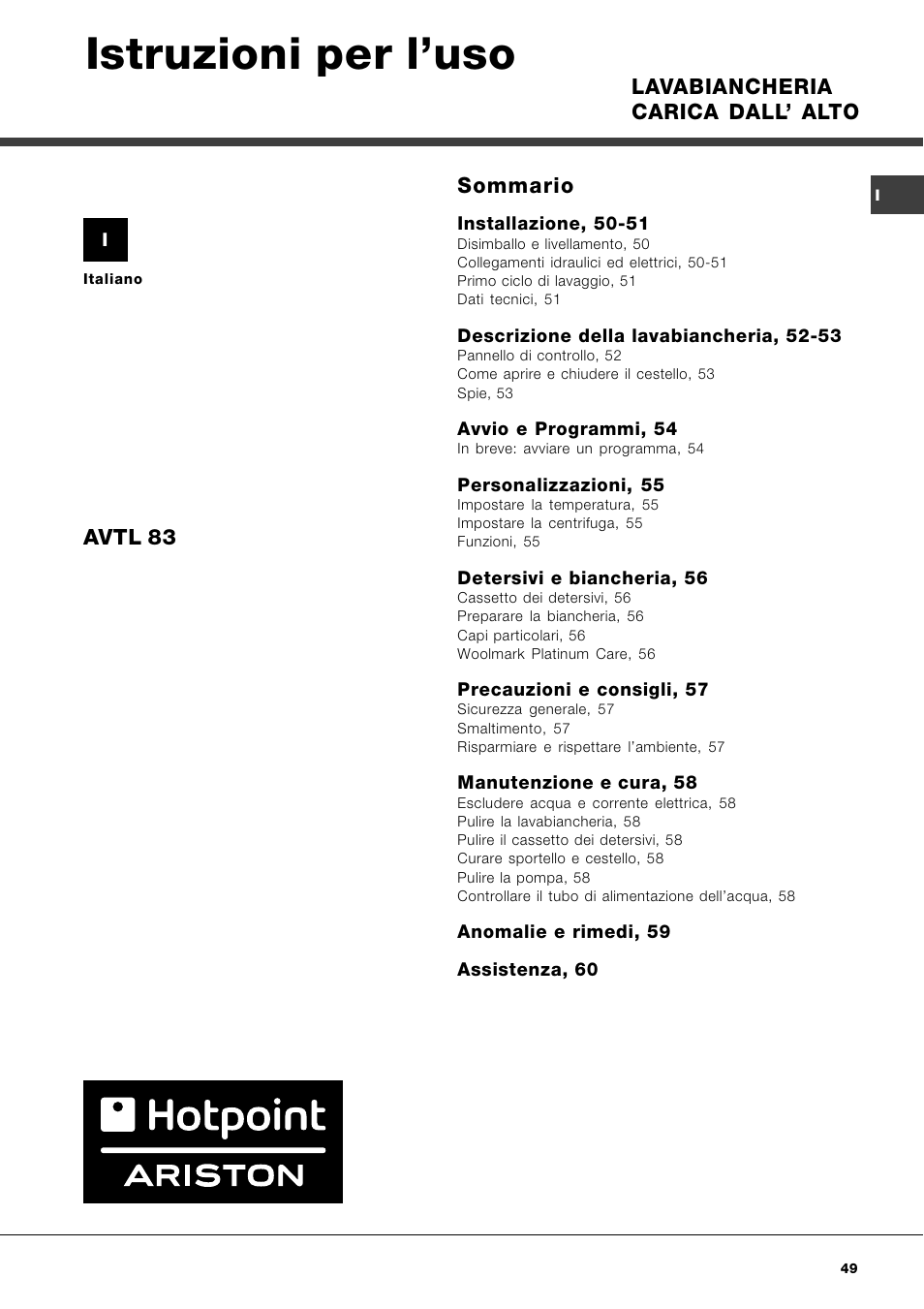 Hotpoint Ariston AVTL 83 User Manual | Page 49 / 72