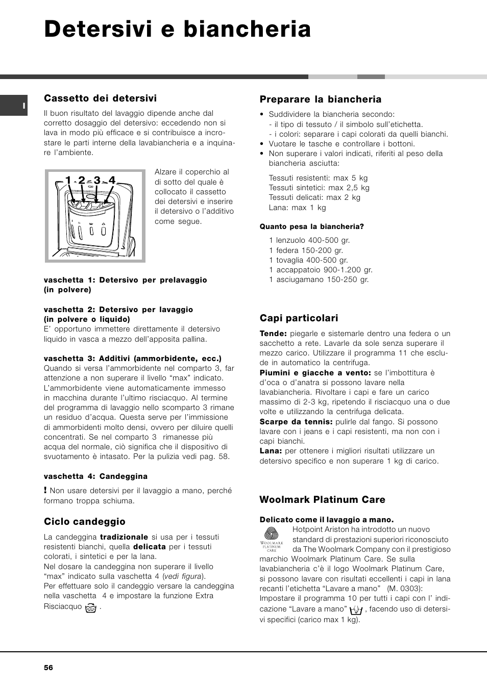 Detersivi e biancheria | Hotpoint Ariston AVTL 83 User Manual | Page 56 / 72