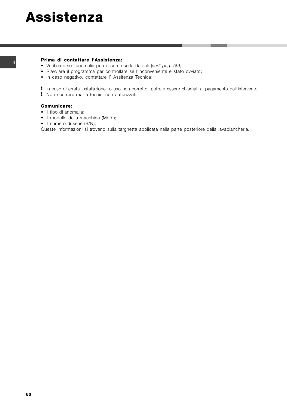 Assistenza | Hotpoint Ariston AVTL 83 User Manual | Page 60 / 72