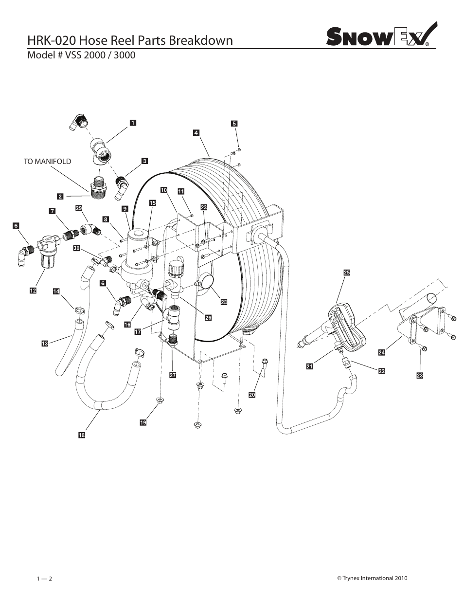 Hrk-020 hose reel parts breakdown | SnowEx HRK-020 User Manual | Page 2 / 8