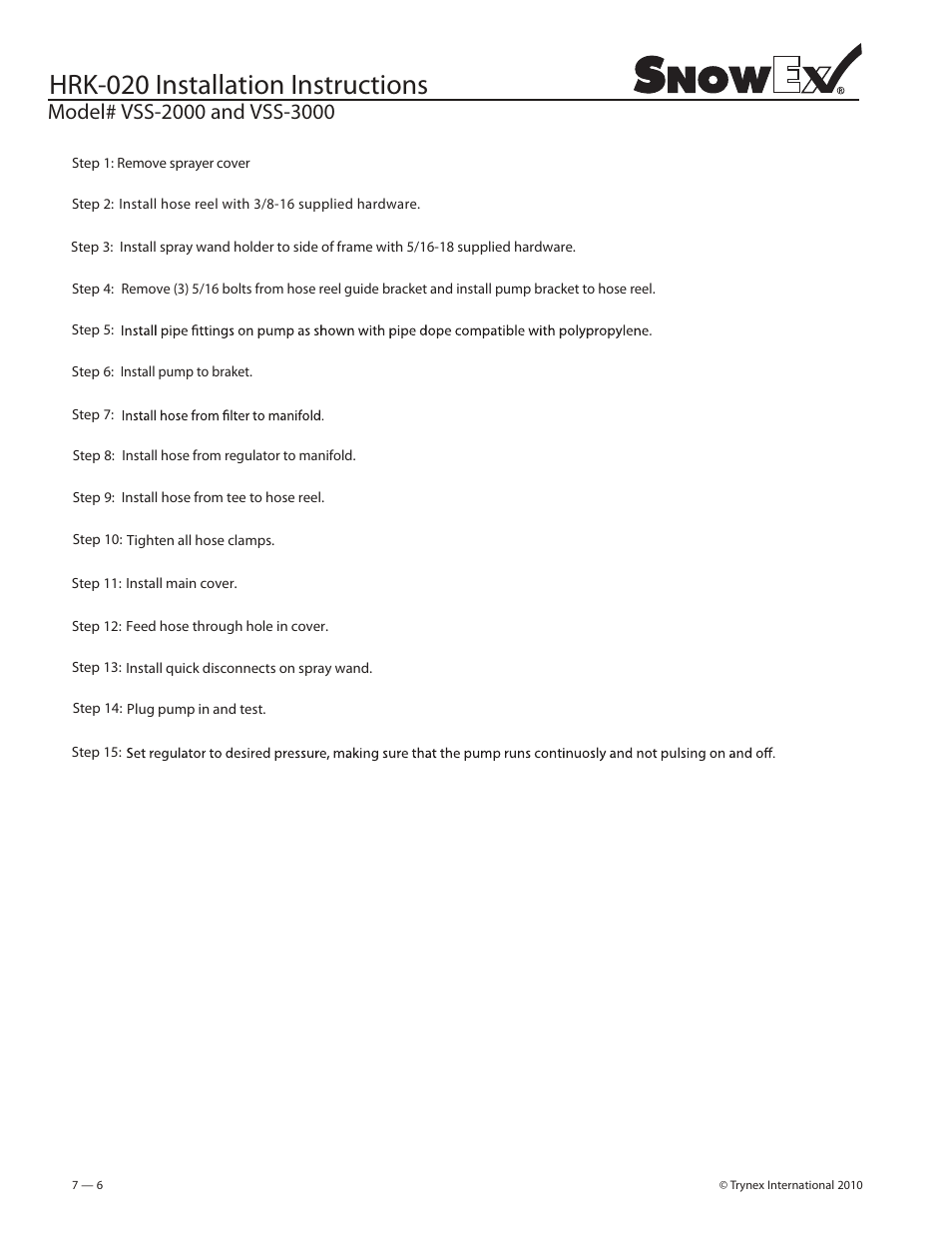 Hrk-020 installation instructions | SnowEx HRK-020 User Manual | Page 6 / 8