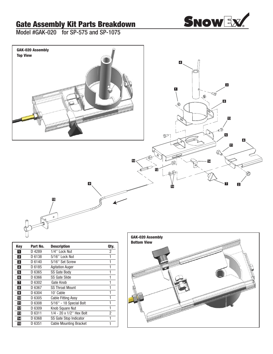 SnowEx GAK-020 for SP-575 and SP-1075 User Manual | 2 pages