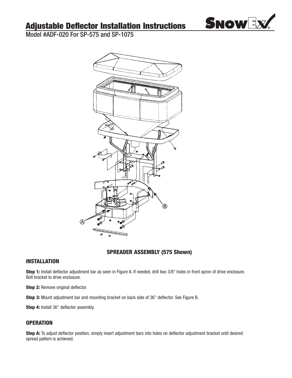 Adjustable 'hĺhfwru ,qvwdoodwlrq ,qvwuxfwlrqv | SnowEx ADF-020 For SP-575 and SP-1075 User Manual | Page 2 / 2