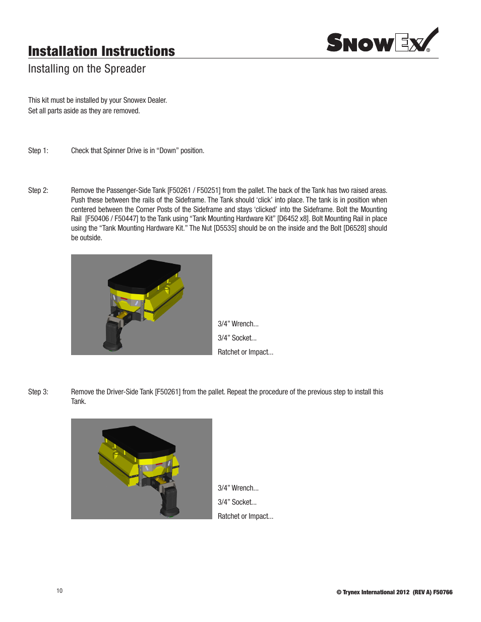 Installation instructions, Installing on the spreader | SnowEx PWX-250 User Manual | Page 10 / 28