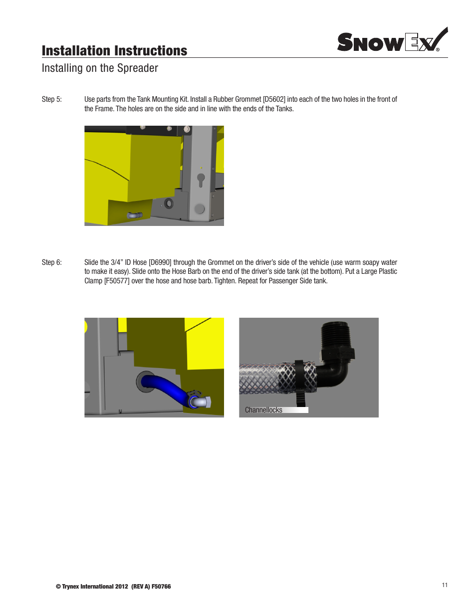 Installation instructions, Installing on the spreader | SnowEx PWX-250 User Manual | Page 11 / 28