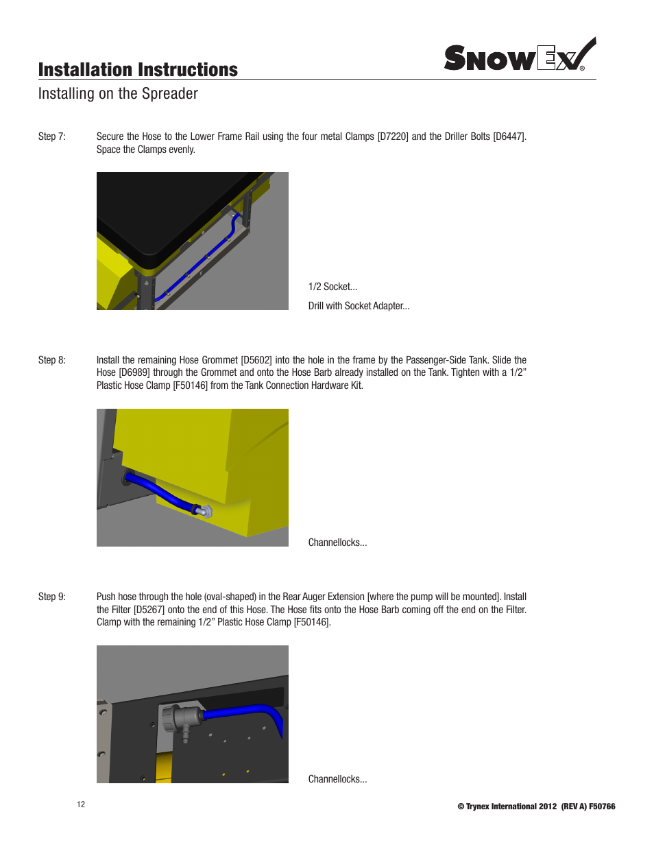 Installation instructions, Installing on the spreader | SnowEx PWX-250 User Manual | Page 12 / 28