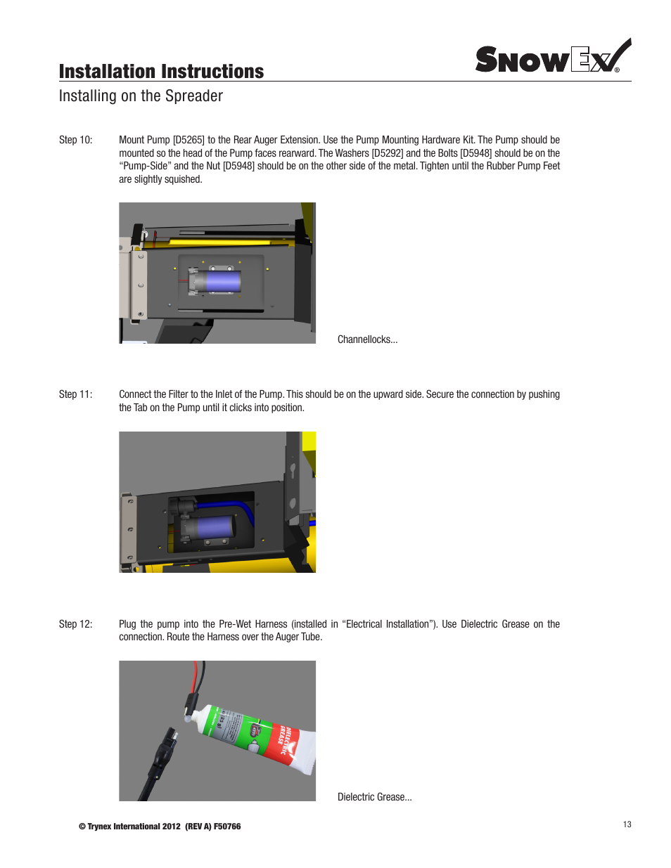 Installation instructions, Installing on the spreader | SnowEx PWX-250 User Manual | Page 13 / 28