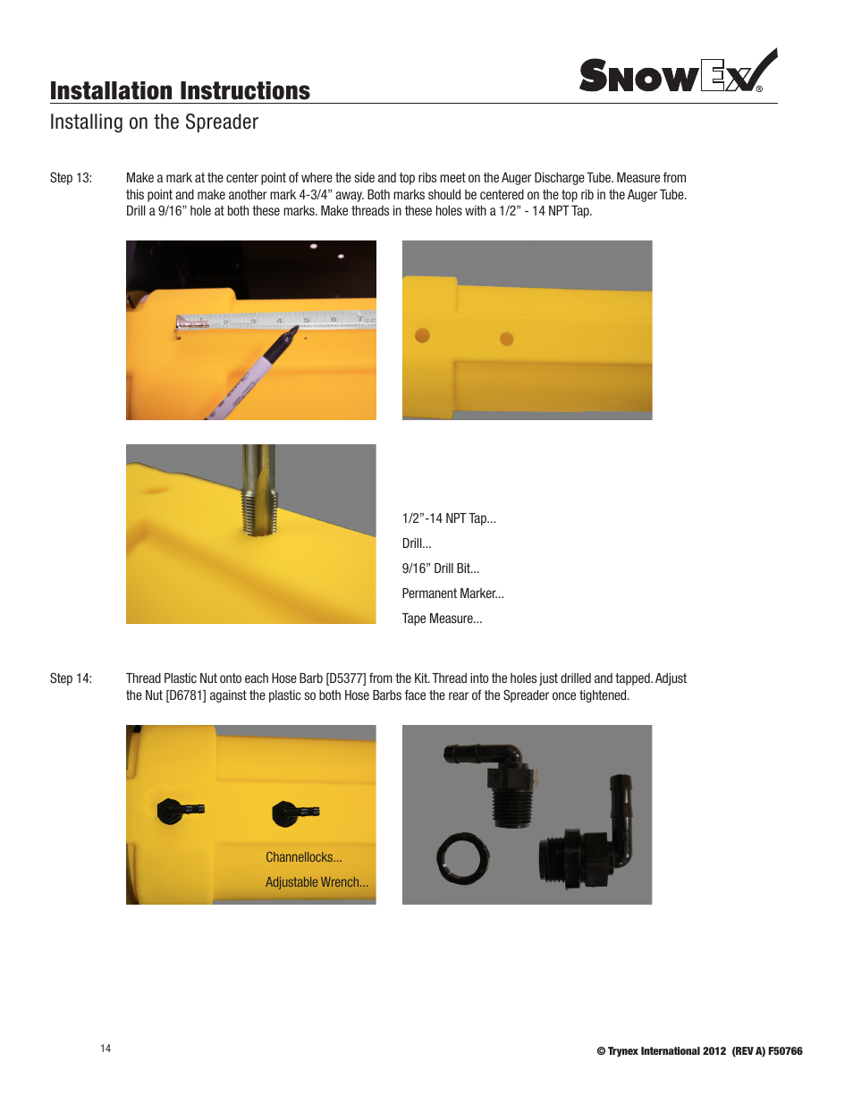 Installation instructions, Installing on the spreader | SnowEx PWX-250 User Manual | Page 14 / 28