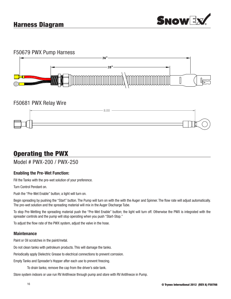 Harness diagram operating the pwx | SnowEx PWX-250 User Manual | Page 16 / 28