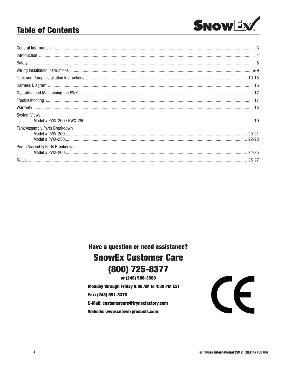 SnowEx PWX-250 User Manual | Page 2 / 28
