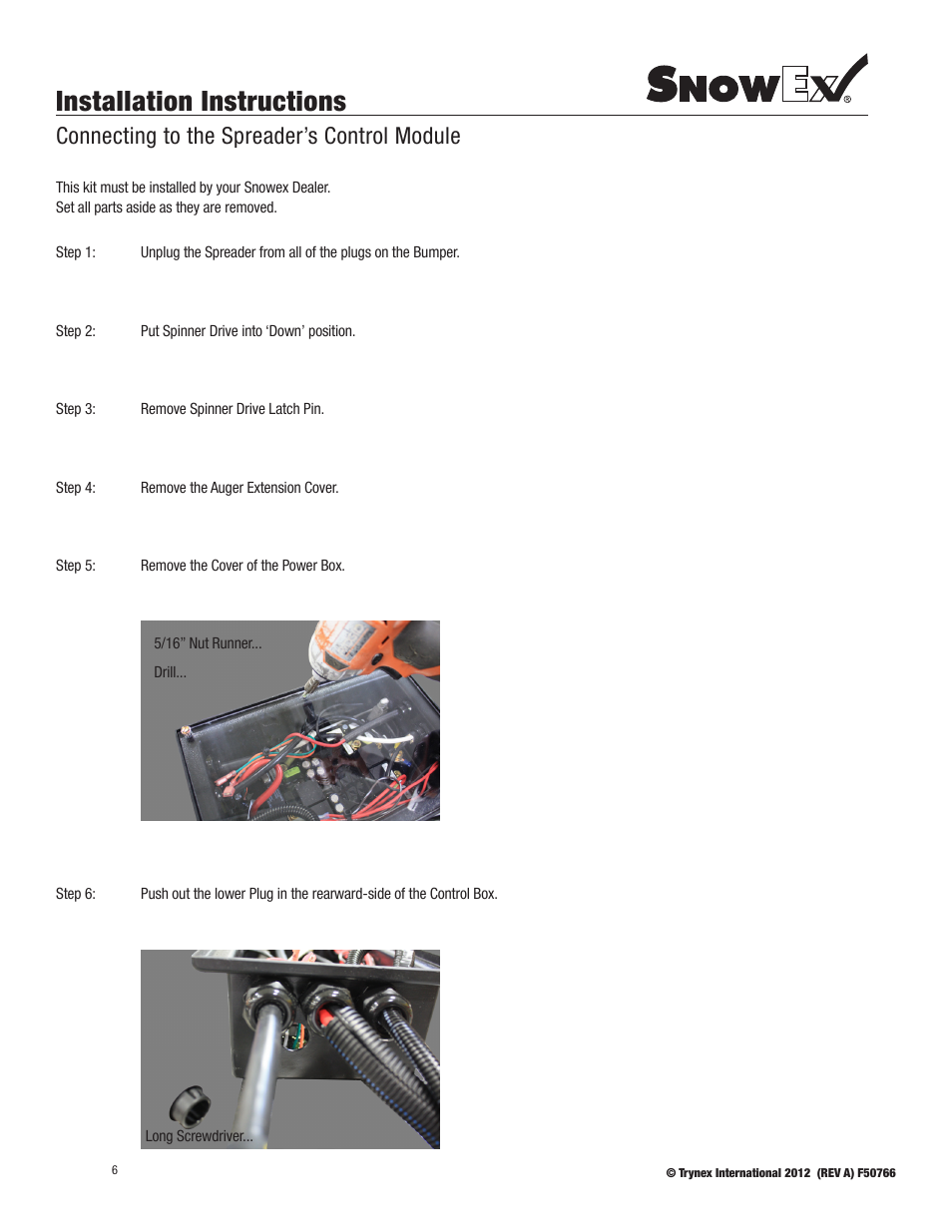 Installation instructions, Connecting to the spreader’s control module | SnowEx PWX-250 User Manual | Page 6 / 28