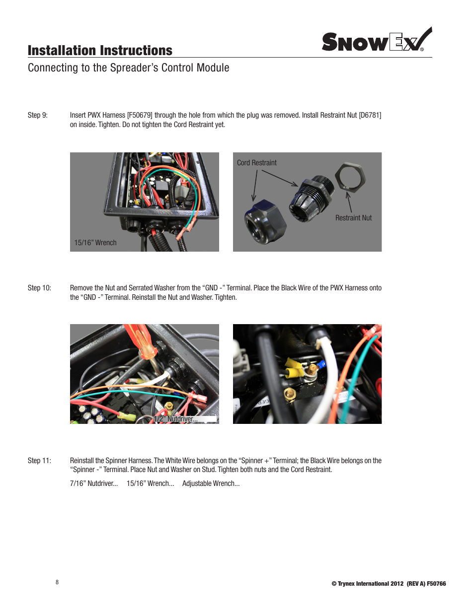 Installation instructions, Connecting to the spreader’s control module | SnowEx PWX-250 User Manual | Page 8 / 28