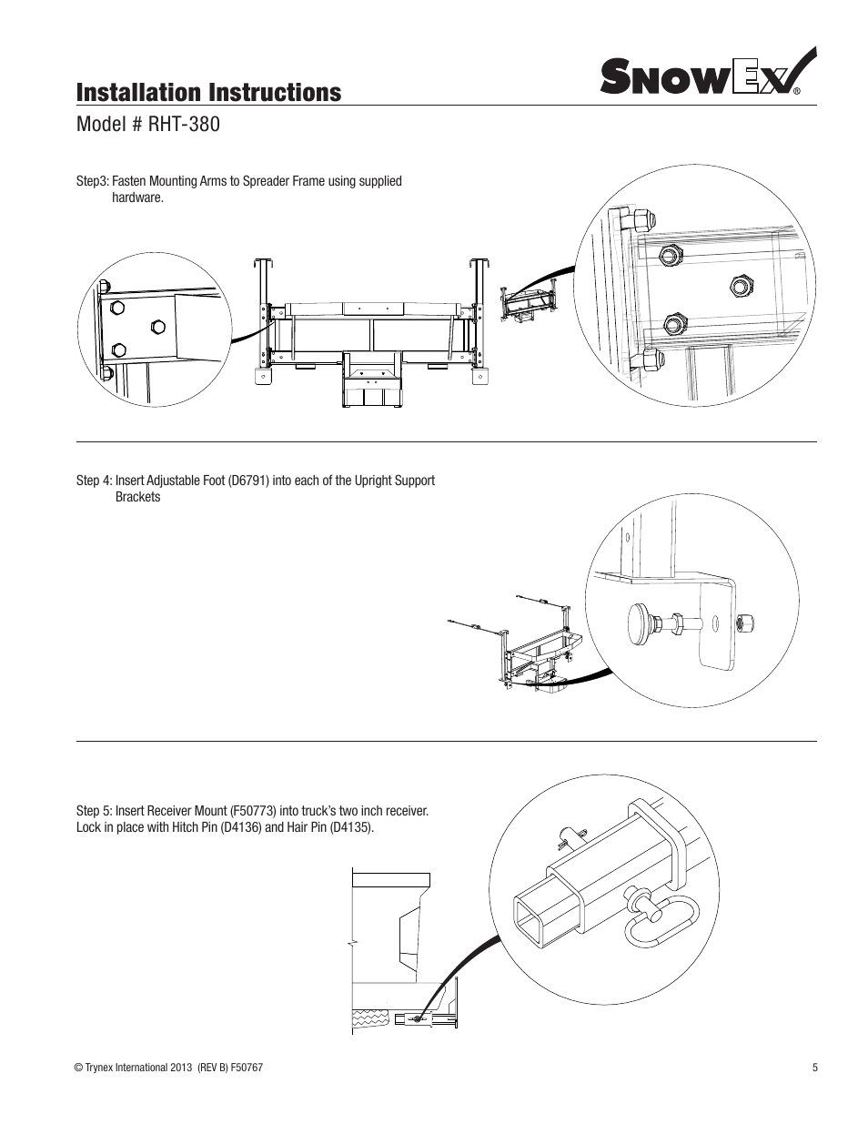 Installation instructions, Model # rht-380 | SnowEx RHT-380 User Manual | Page 5 / 12