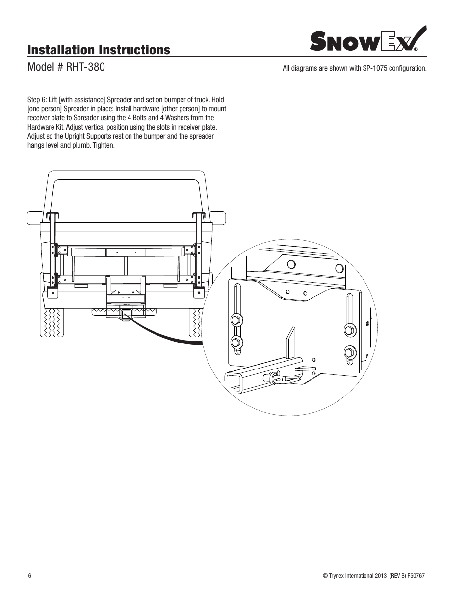 Installation instructions, Model # rht-380 | SnowEx RHT-380 User Manual | Page 6 / 12