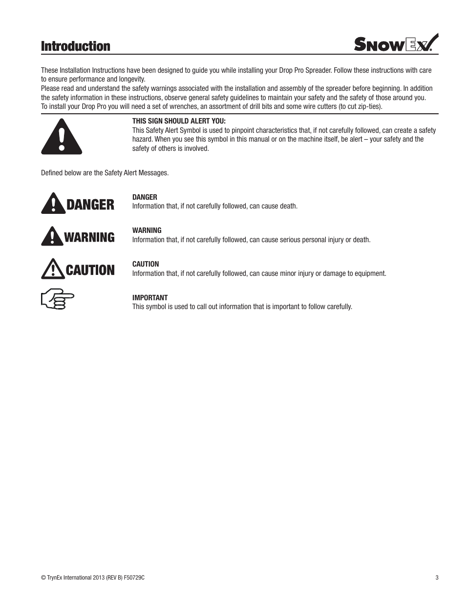 Introduction | SnowEx SD-1400 Installation User Manual | Page 3 / 12