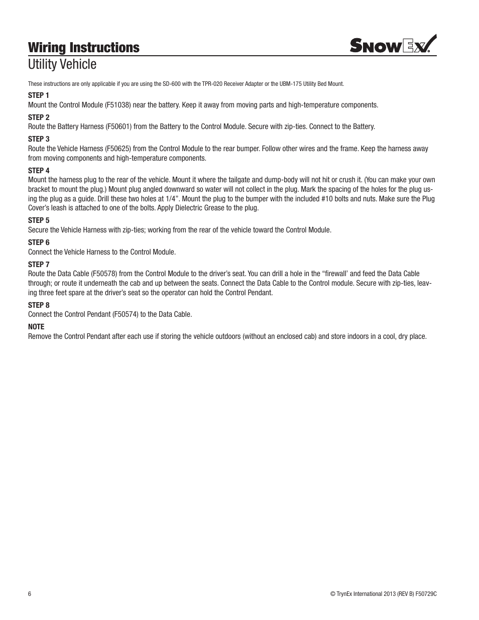 Wiring instructions utility vehicle | SnowEx SD-1400 Installation User Manual | Page 6 / 12