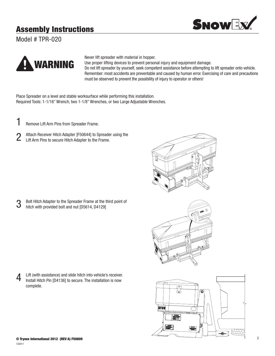 Assembly instructions | SnowEx TPR-020 User Manual | Page 2 / 2