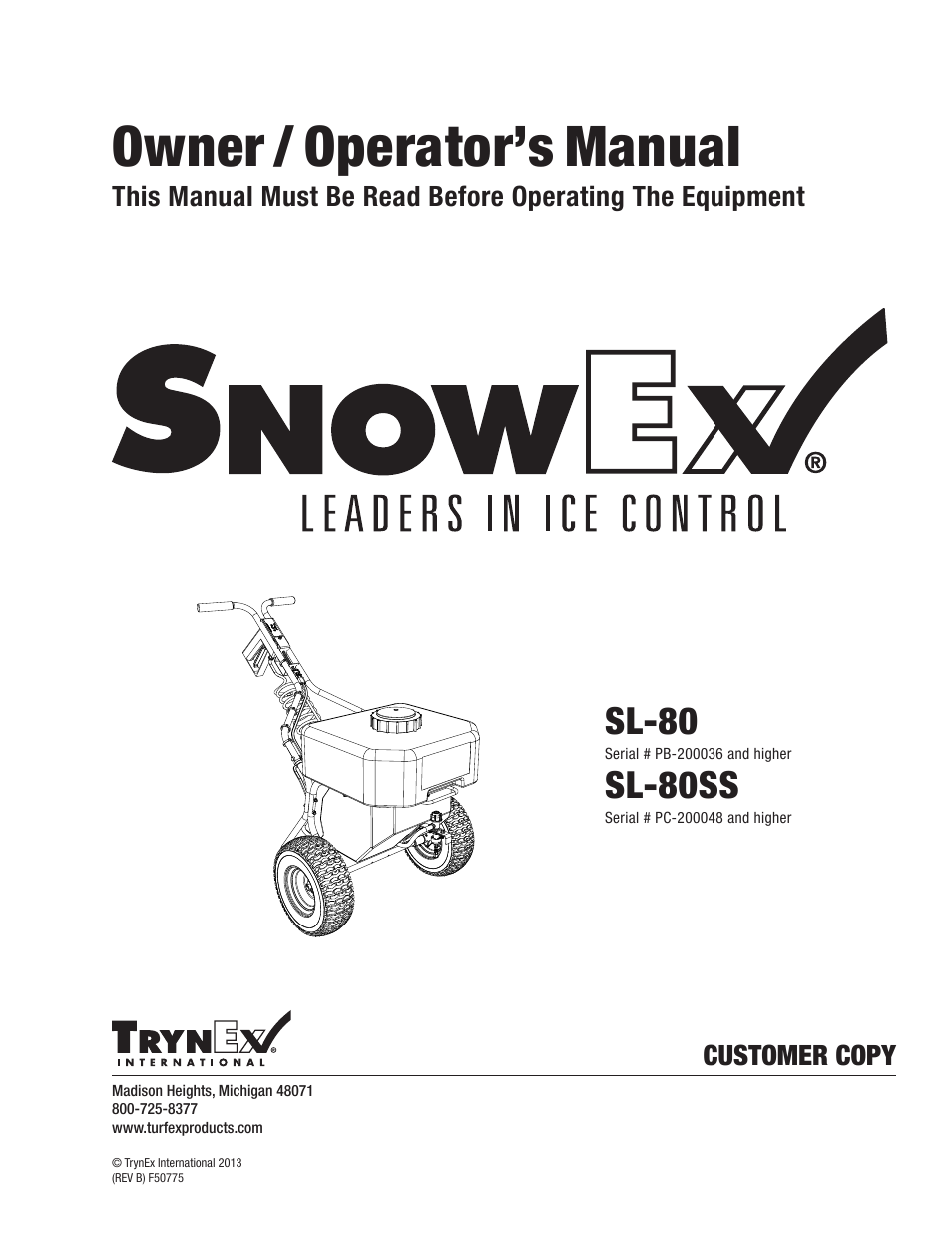 SnowEx SL-80SS User Manual | 28 pages