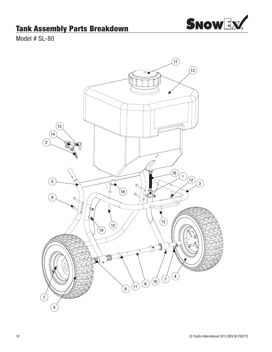 Tank assembly parts breakdown, Model # sl-80 | SnowEx SL-80SS User Manual | Page 18 / 28
