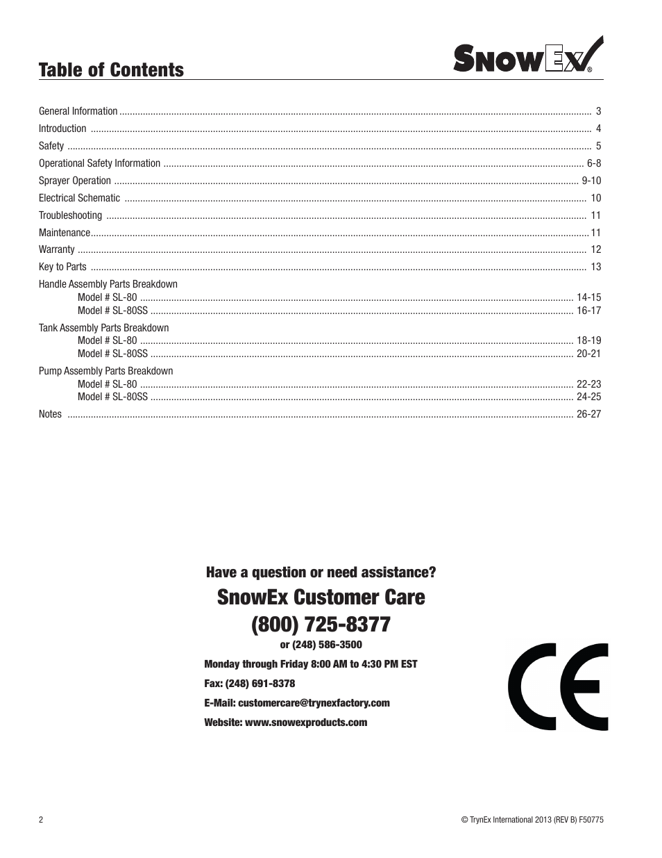 SnowEx SL-80SS User Manual | Page 2 / 28