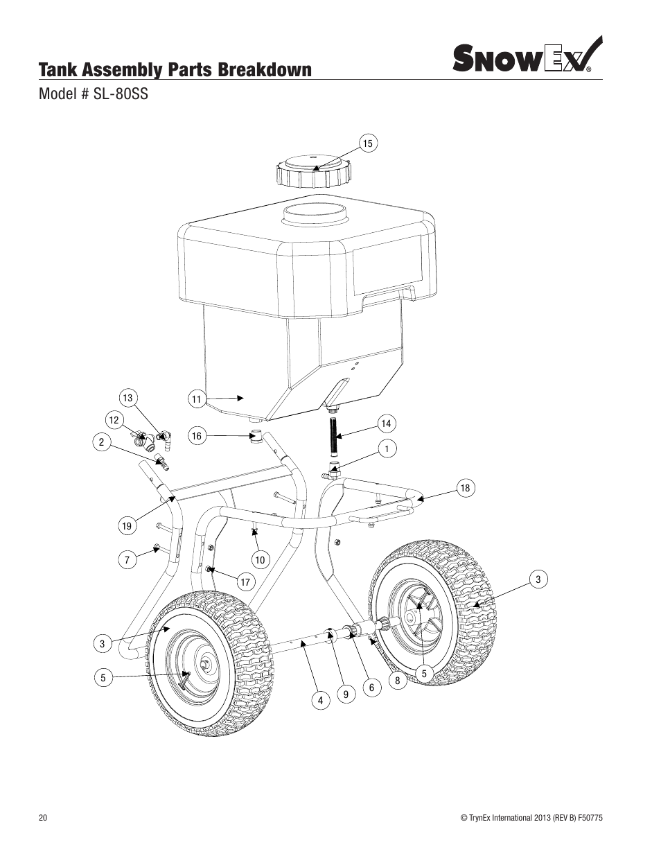 Tank assembly parts breakdown, Model # sl-80ss | SnowEx SL-80SS User Manual | Page 20 / 28