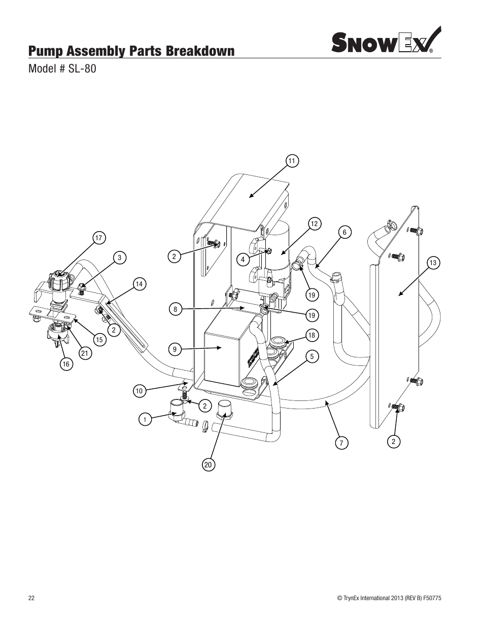 Pump assembly parts breakdown, Model # sl-80 | SnowEx SL-80SS User Manual | Page 22 / 28