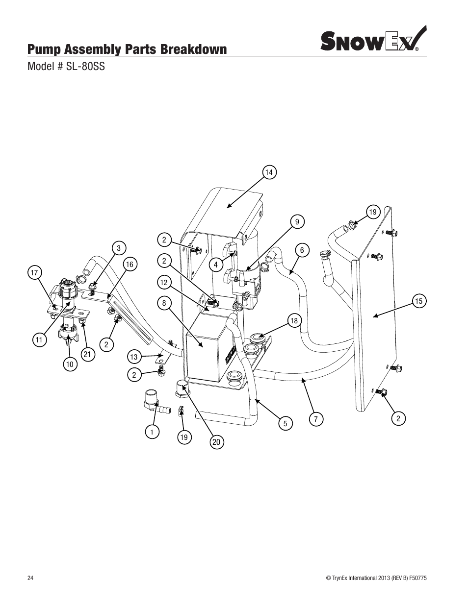 Pump assembly parts breakdown, Model # sl-80ss | SnowEx SL-80SS User Manual | Page 24 / 28