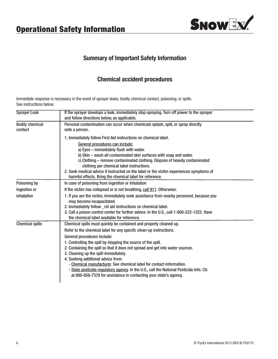 Operational safety information | SnowEx SL-80SS User Manual | Page 6 / 28