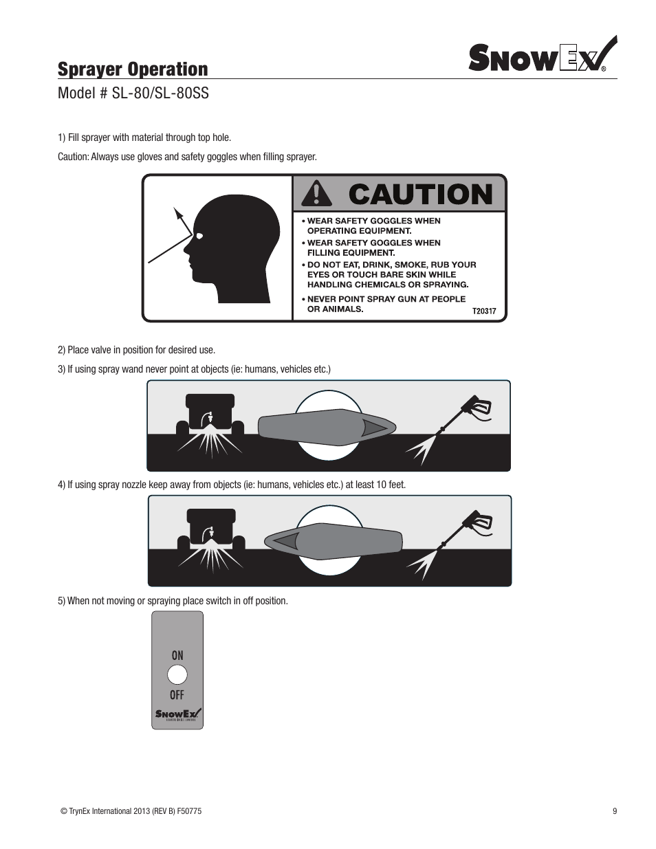 Sprayer operation, Model # sl-80/sl-80ss | SnowEx SL-80SS User Manual | Page 9 / 28