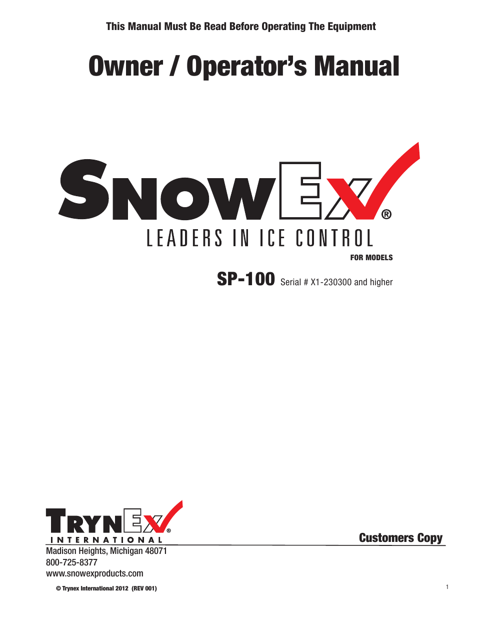 SnowEx SP-100 User Manual | 25 pages