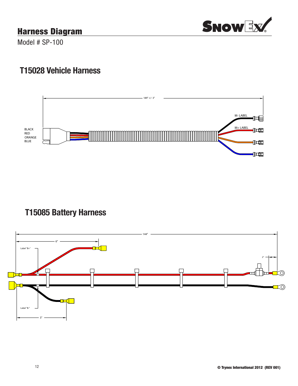 Harness diagram, Model # sp-100 | SnowEx SP-100 User Manual | Page 12 / 25