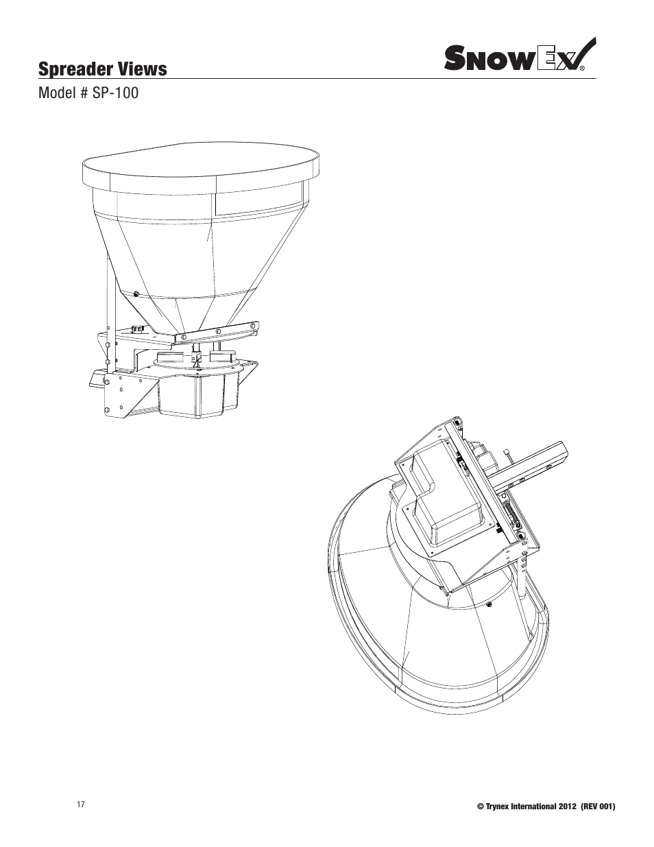 Spreader views, Model # sp-100 | SnowEx SP-100 User Manual | Page 17 / 25
