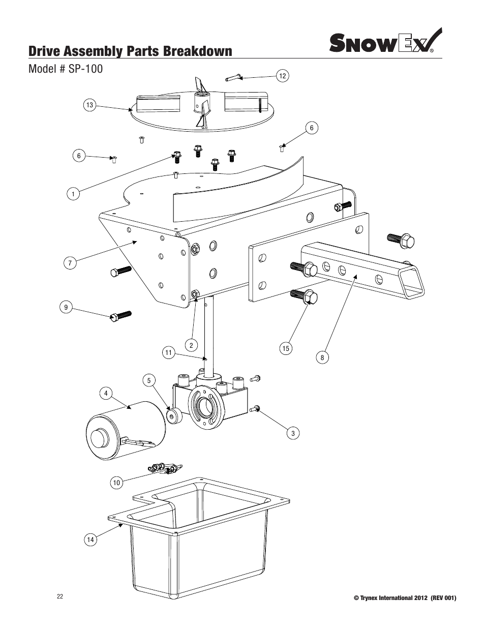 Drive assembly parts breakdown, Model # sp-100 | SnowEx SP-100 User Manual | Page 22 / 25
