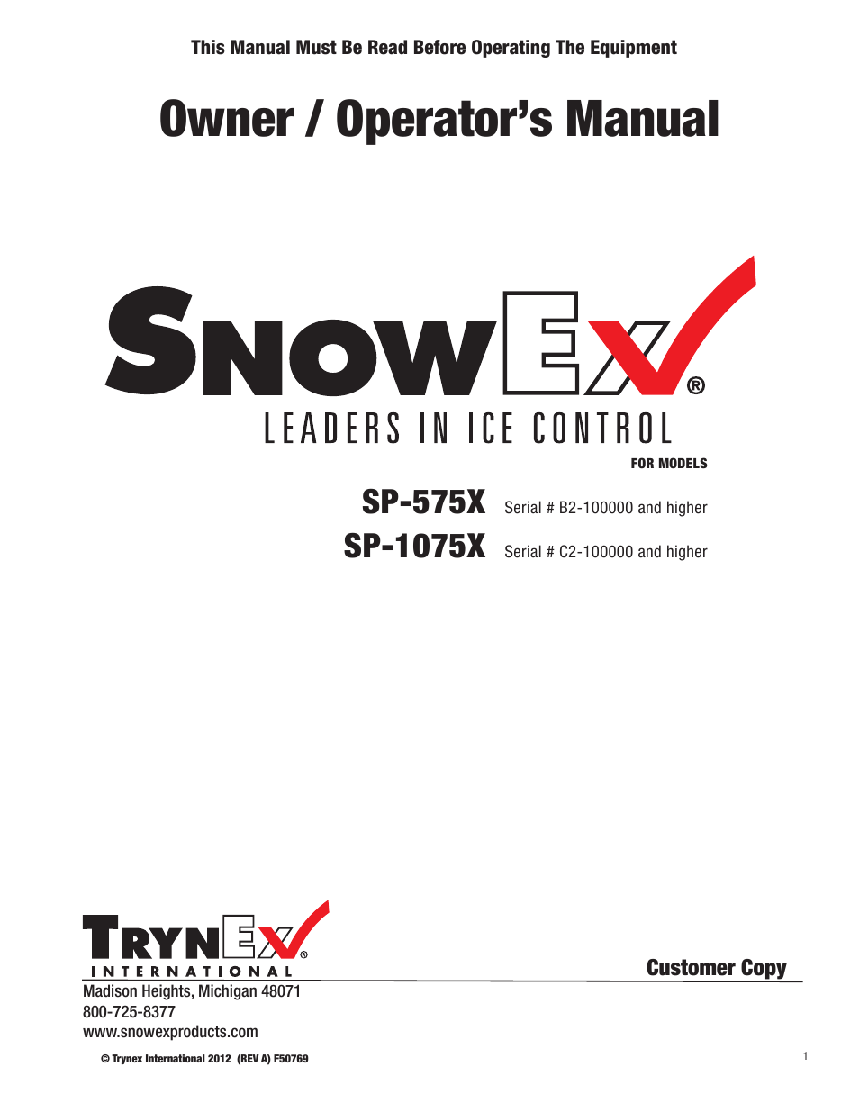 SnowEx SP-1075X User Manual | 28 pages