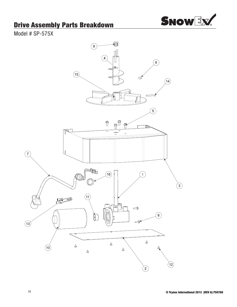 Drive assembly parts breakdown, Model # sp-575x | SnowEx SP-1075X User Manual | Page 18 / 28